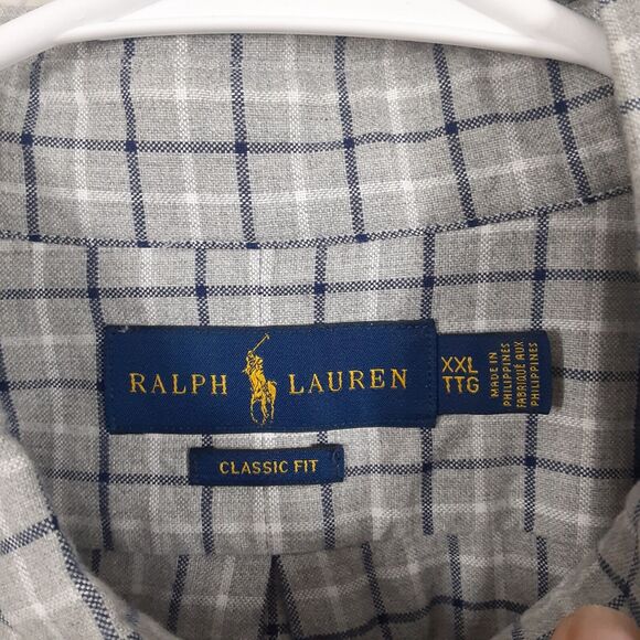 Ralph Lauren Mens 2XL Classic Fit Cotton Gray Plaid Long Sleeve Button Up Shirt - Picture 4 of 8